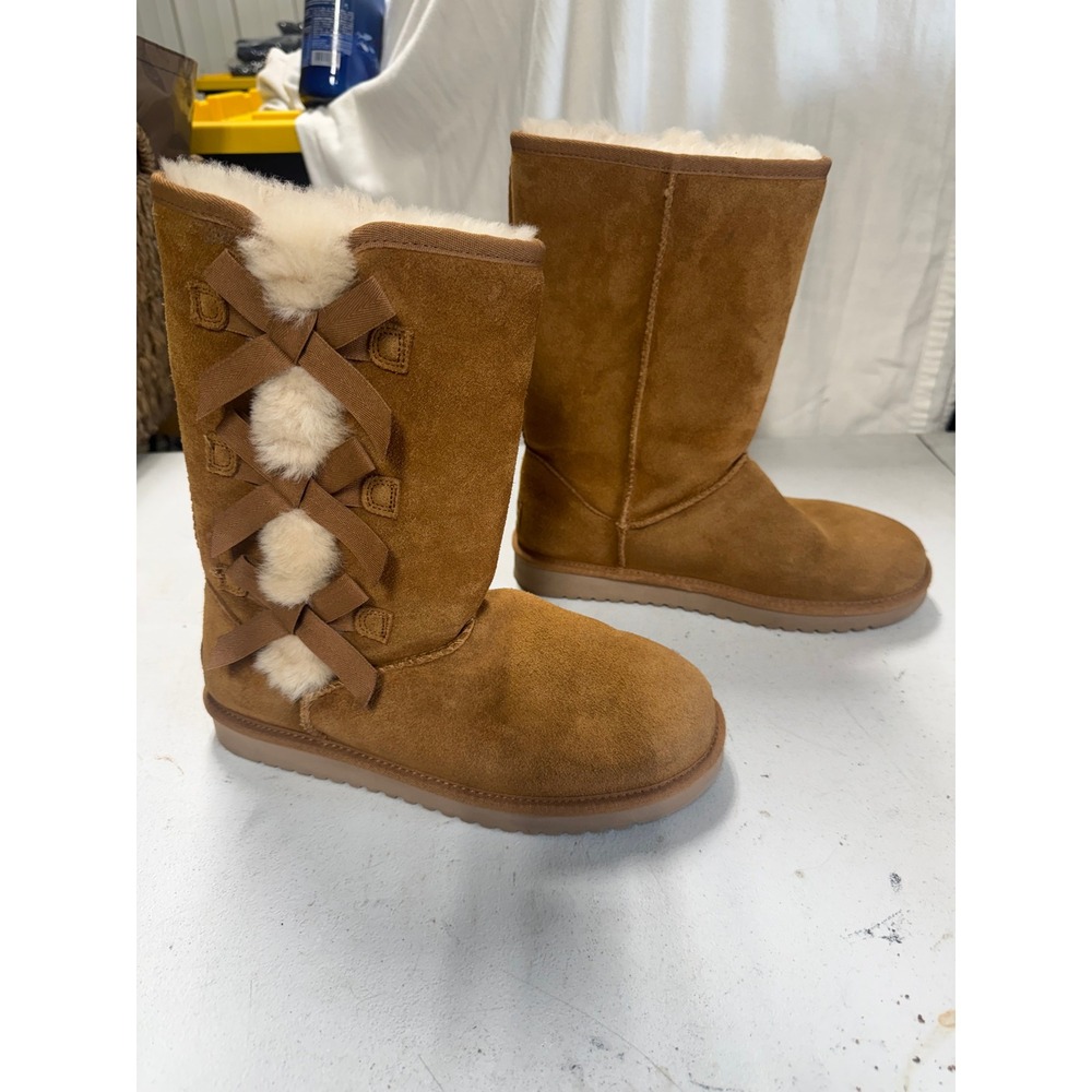 Koolaburra by UGG Victoria Tall Chestnut Suede Bow Boots 1015875 Womens 9